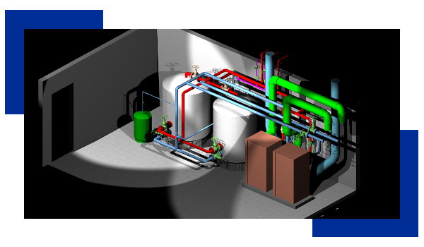 3D diagram of a domestic water heating replacement system